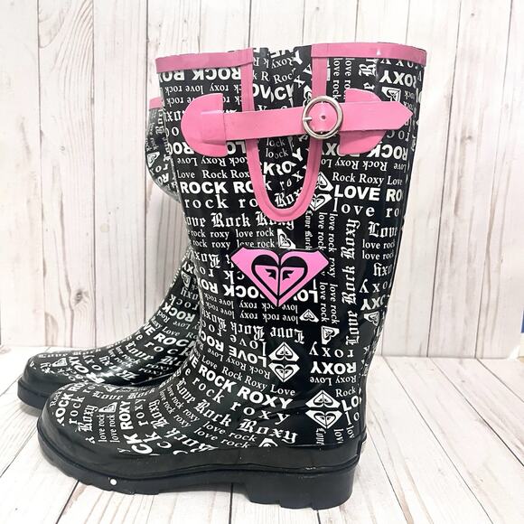New in Box Roxy Puddles Rain Boots Text Print Size 10 - Picture 2 of 13